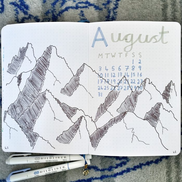 August 2020 Bullet Journal Setup Cover Page