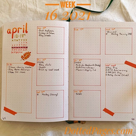 Week 16 2021 Bullet Journal Setup